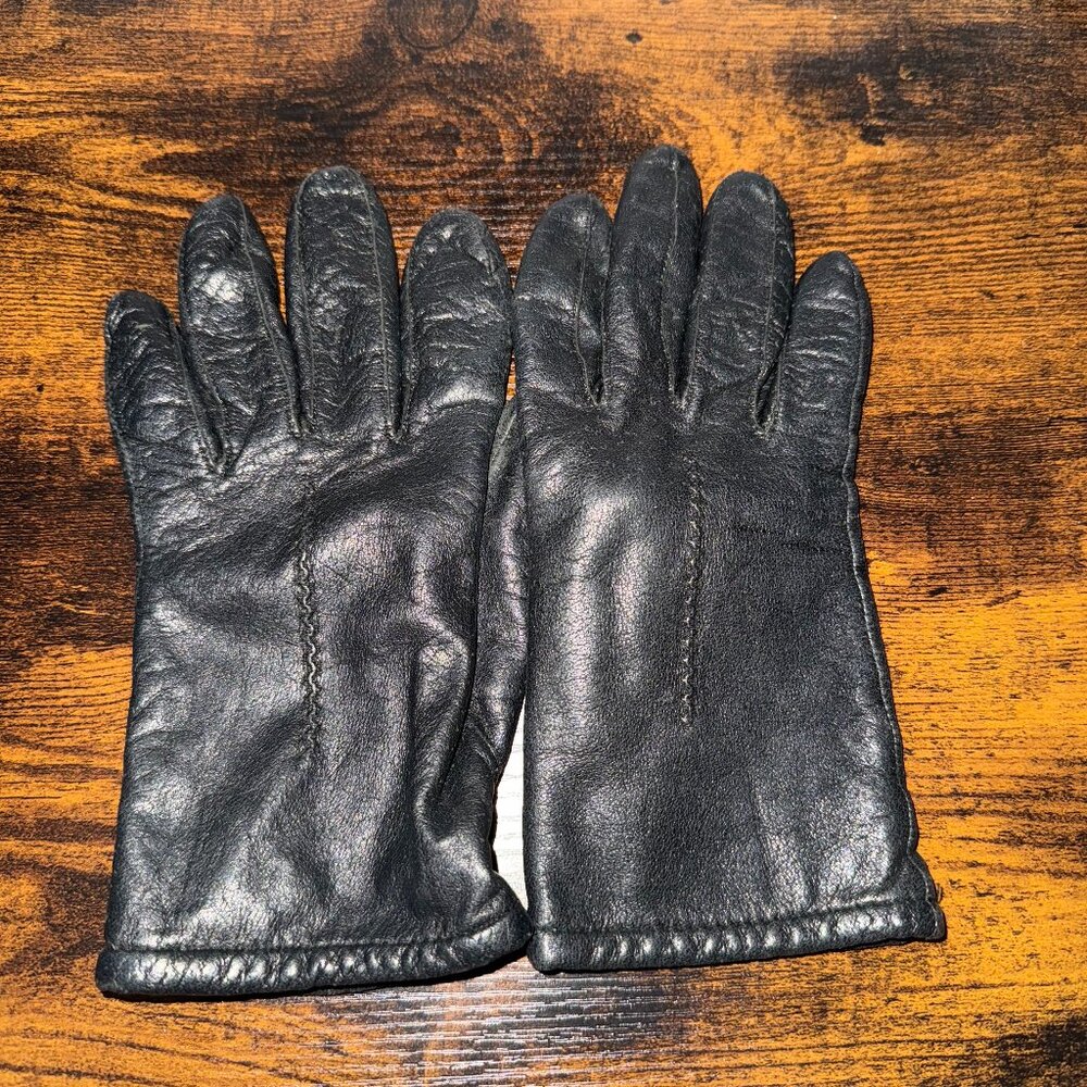 Women's Fownes Black Leather Gloves Size 7.5